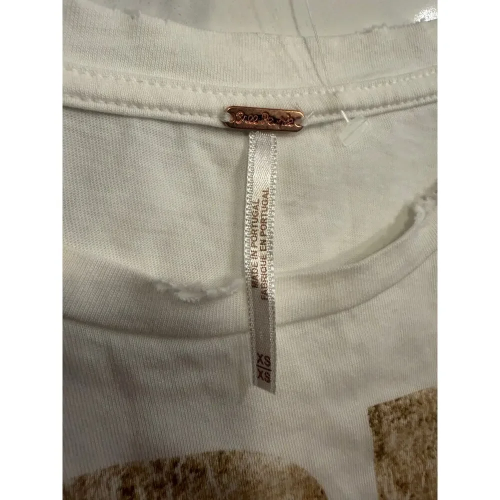 Women’s Free People Free to Roam White TShirt Sequined Sleeves XS - Picture 3 of 3